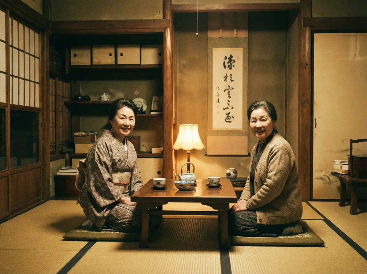 两位优雅的 午夜剧场第1页 在日式茶室中品茶交谈
